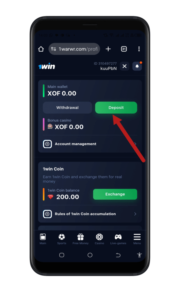 Click the on deposit button