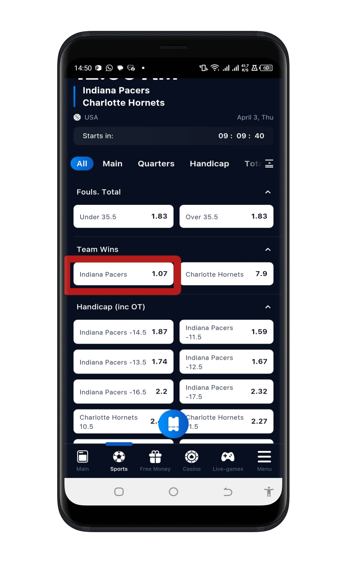Choose a betting market