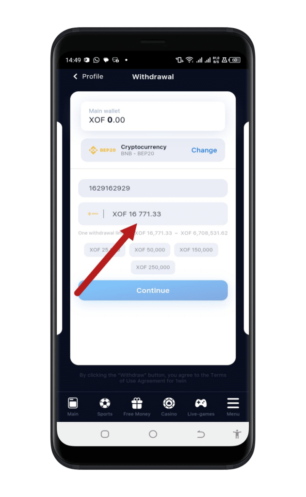 Enter the amount to withdraw
