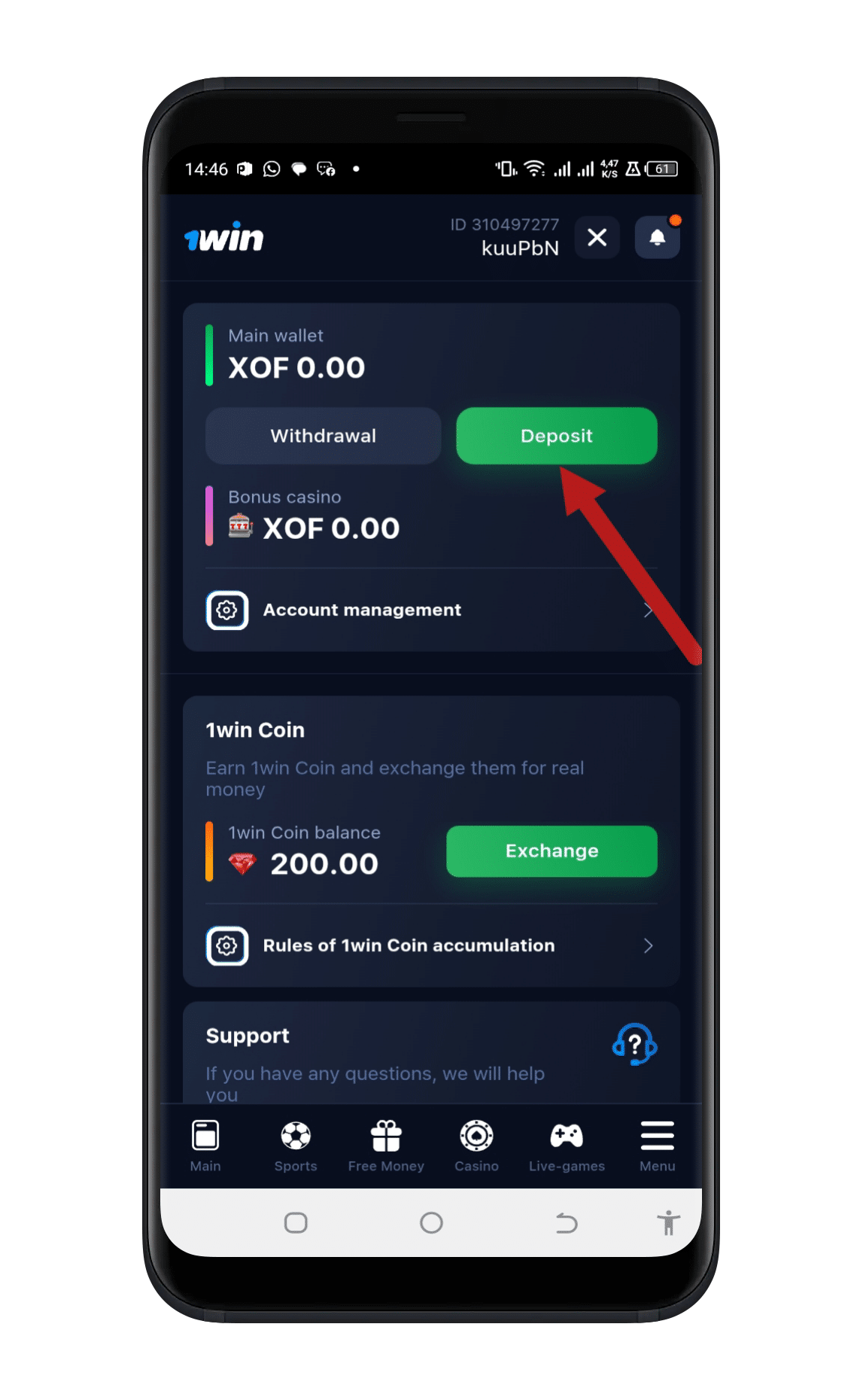 Navigate to the Deposit section
