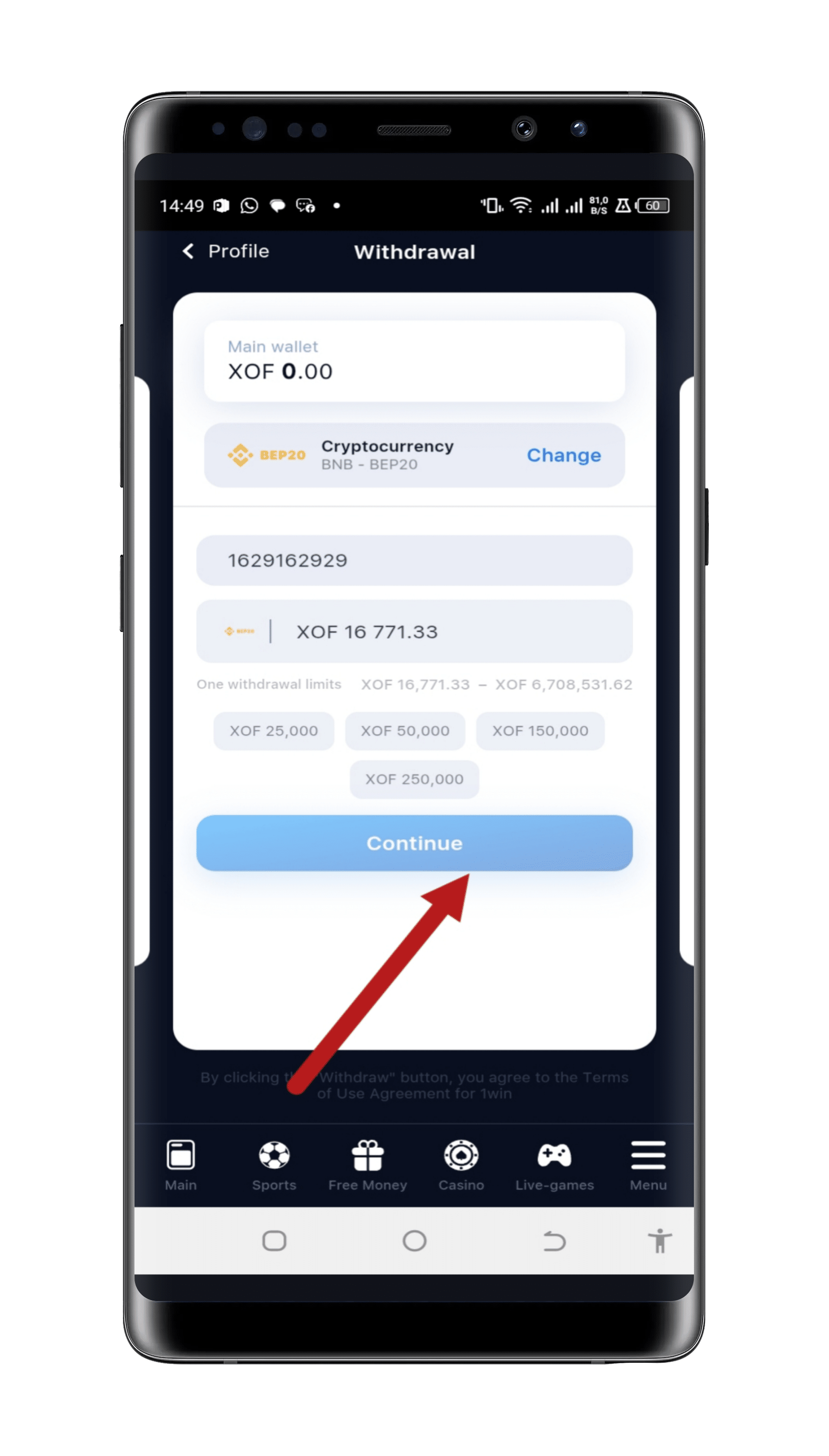 Confirm the transaction using your password