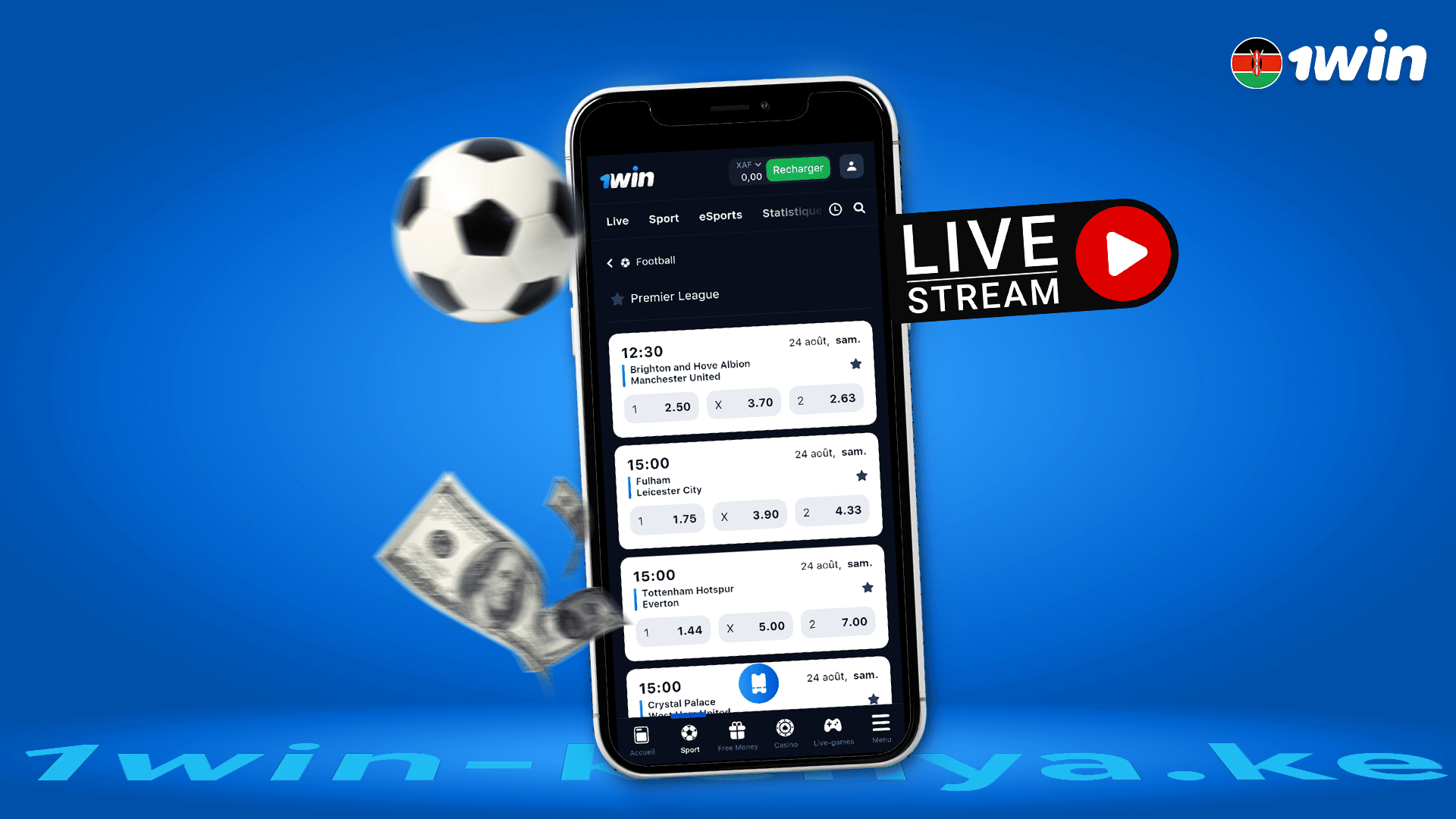 Live soccer betting on 1win Kenya