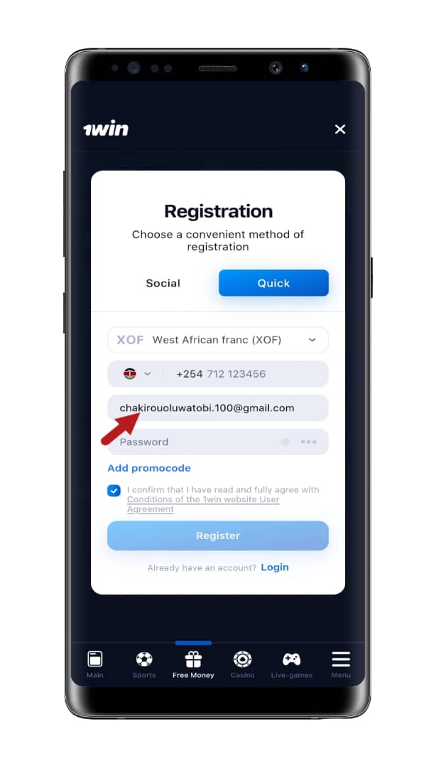 Fill in registration details