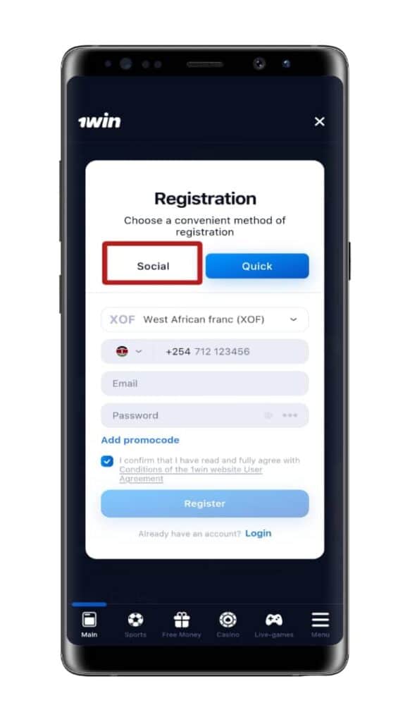 Choose to register using your social media profile