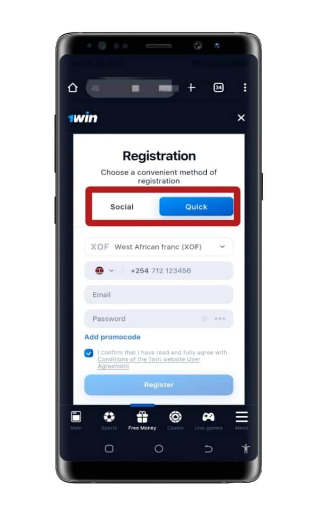 Click the “Sign Up” or “Register” Button.