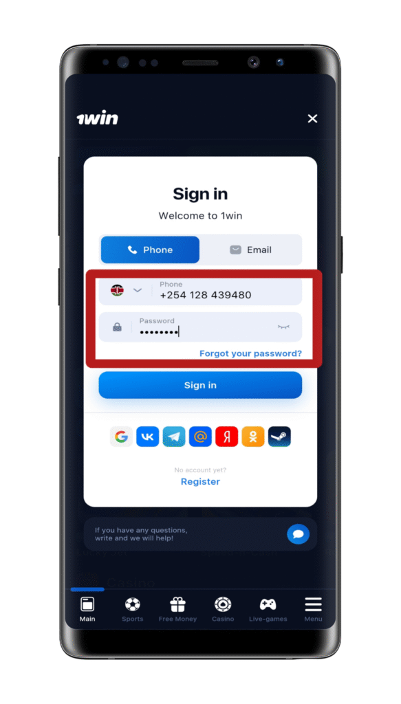 Enter login and password